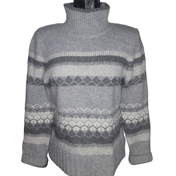 Aspen Grey and White Patterned Knit Mock Neck Sweater M - Picture 1 of 7